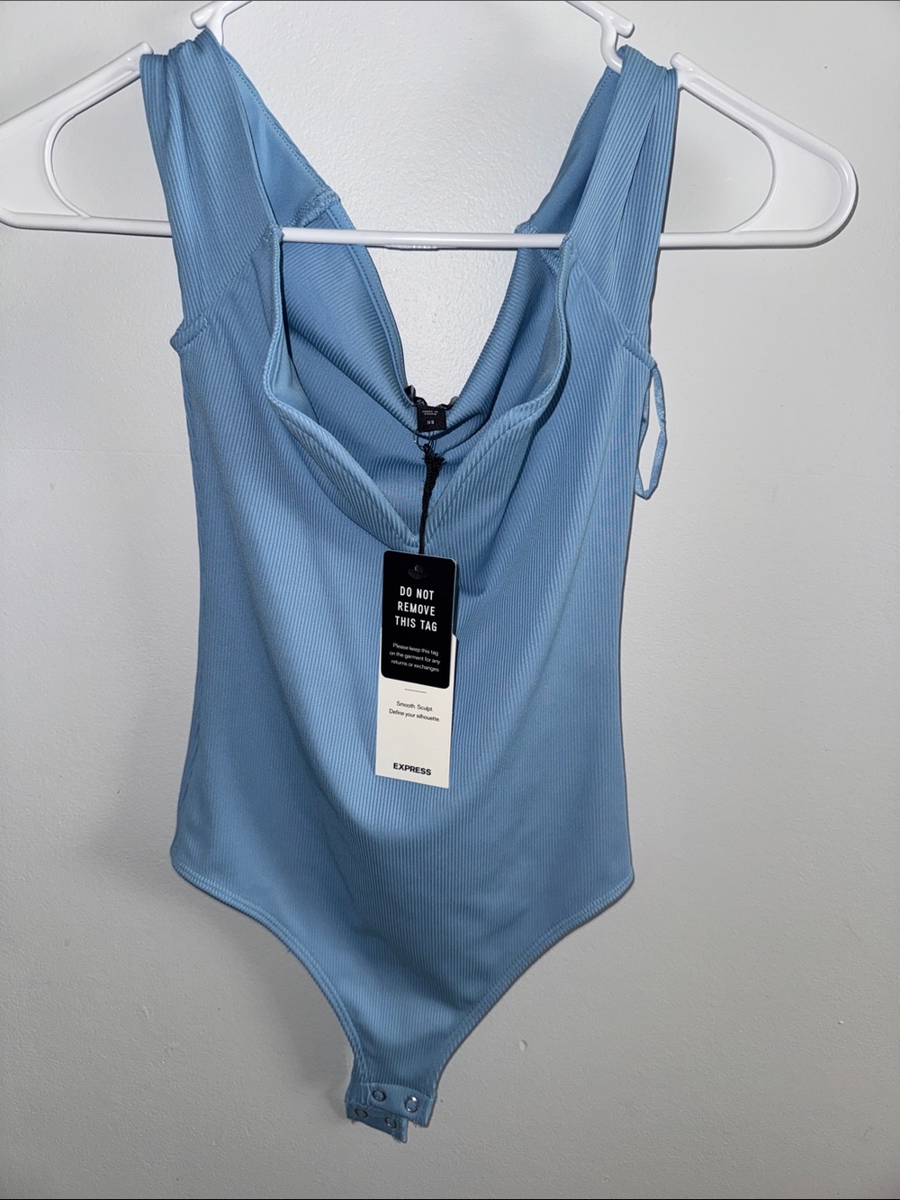 Express Sky Blue Ribbed Scoop-Neck Bodysuit